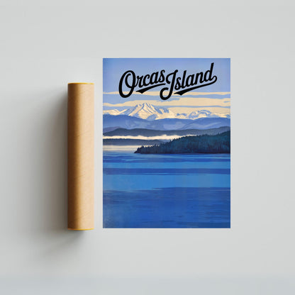Orcas Island Vintage Travel Poster -  Mount Constitution View – Above the San Juans
