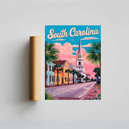 South Carolina Vintage Travel Poster  - Timeless Charleston