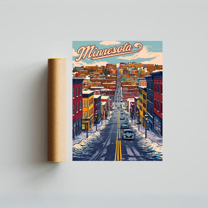 Minnesota Vintage Travel Poster - Winter Street View of Duluth