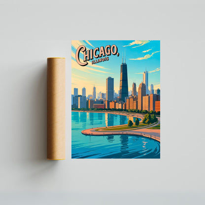 Chicago Vintage Travel Poster - Where the City Meets the Sky