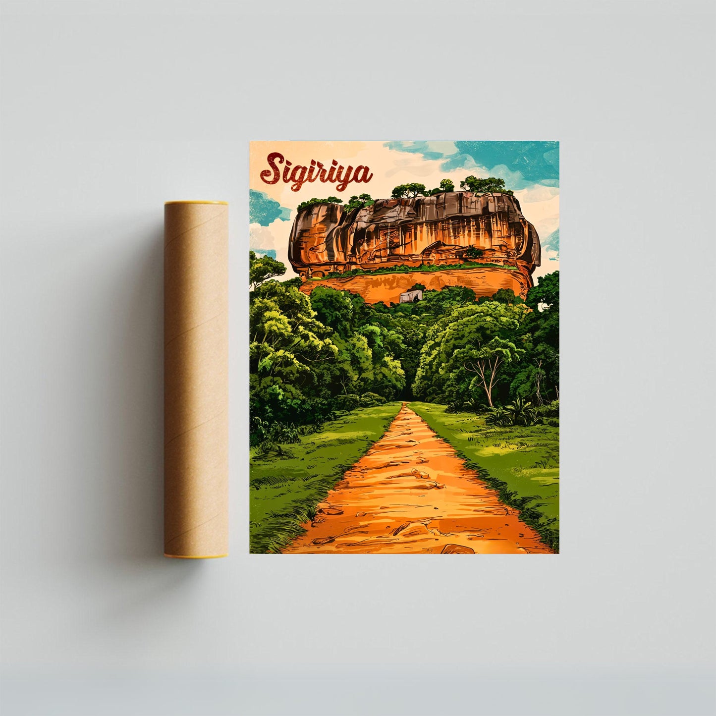 Sigiriya Vintage Travel Poster - The Lion Rock Fortress of Sri Lanka