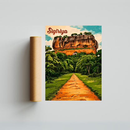 Sigiriya Vintage Travel Poster - The Lion Rock Fortress of Sri Lanka