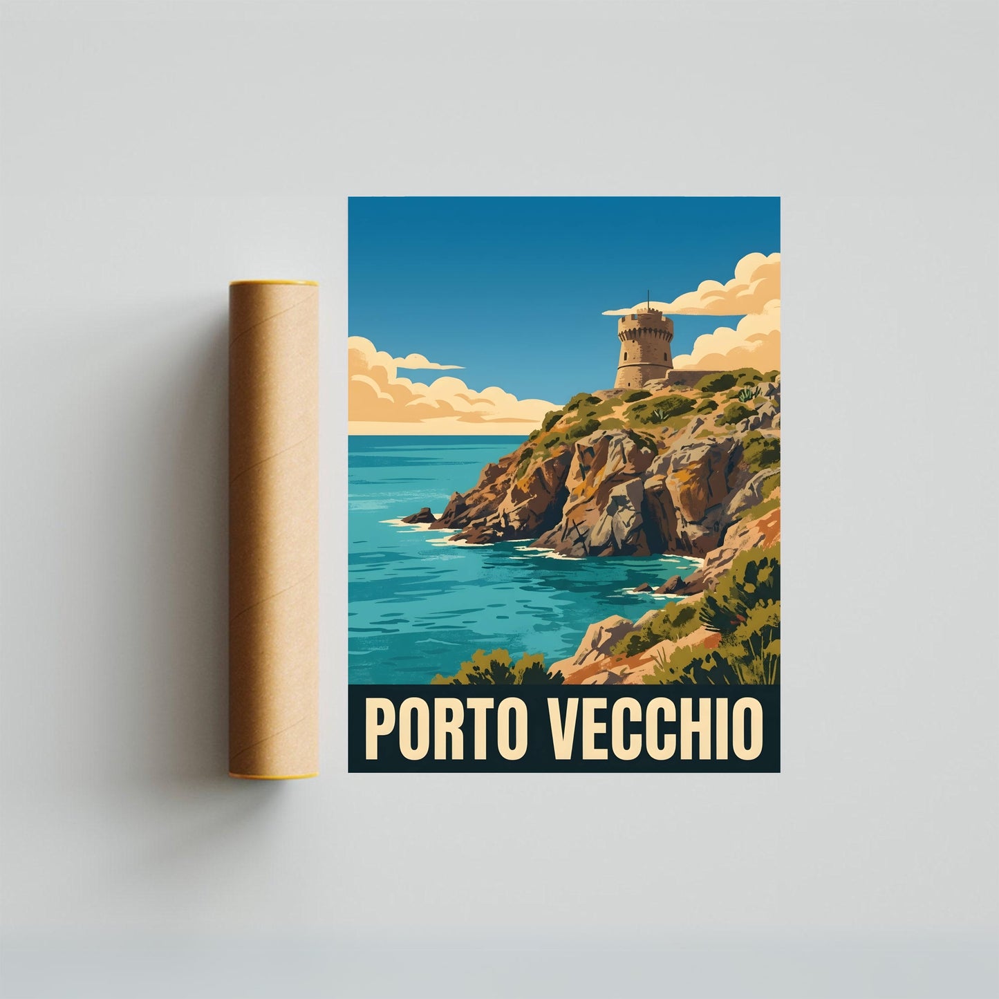 Porto Vecchio Vintage Travel Poster - Seaside Serenity