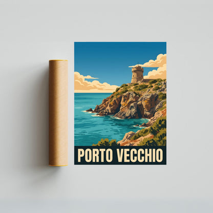 Porto Vecchio Vintage Travel Poster - Seaside Serenity