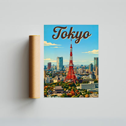 Tokyo Vintage Travel Poster - Stunning Iconic Japan Tower