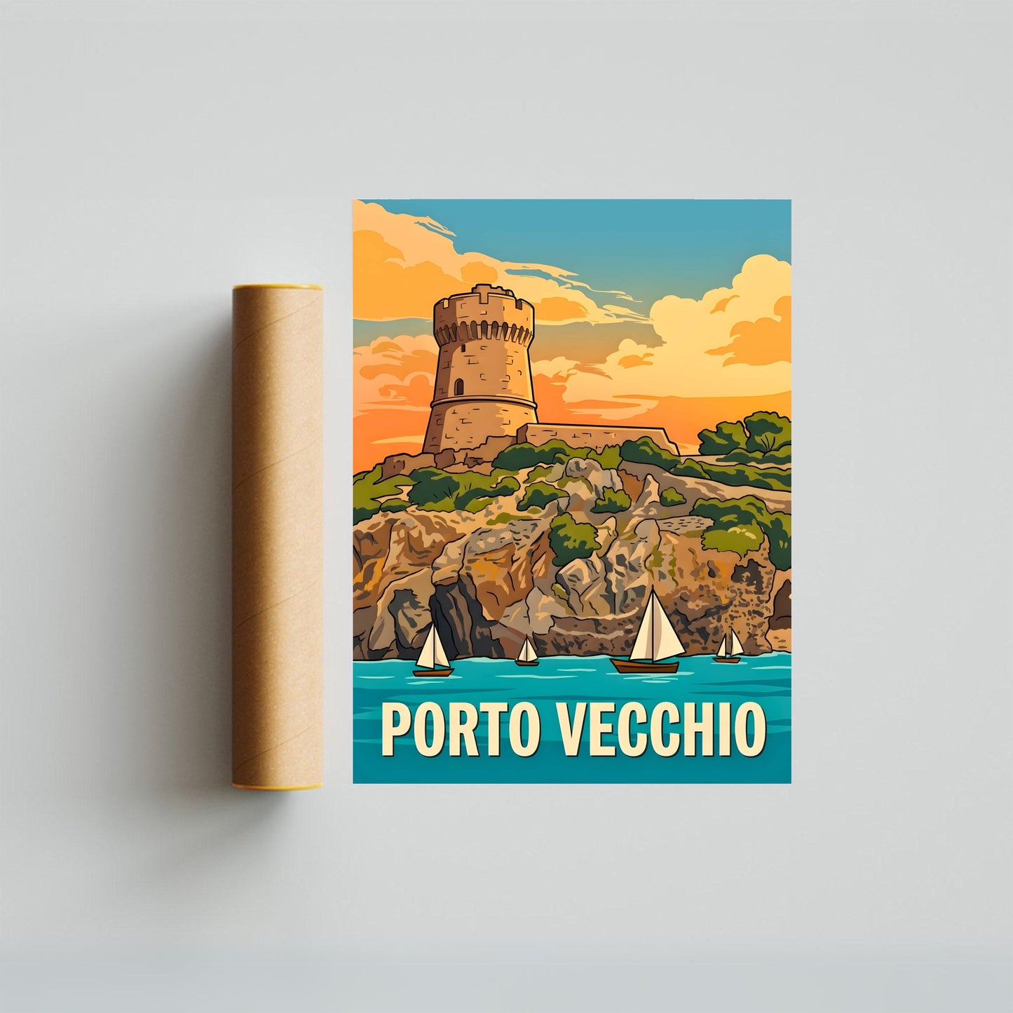 Porto Vecchio Vintage Travel Poster - Island Harbor Charm