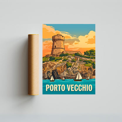 Porto Vecchio Vintage Travel Poster - Island Harbor Charm