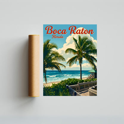 Boca Raton Vintage Travel Poster- Palms, Sand, Serenity