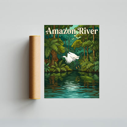 Amazon River Vintage Travel Poster - Wings Over the Emerald River
