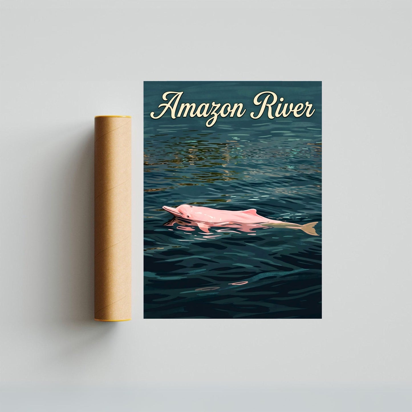 Amazon River Vintage Travel Poster - Charming Mystic Dolphin