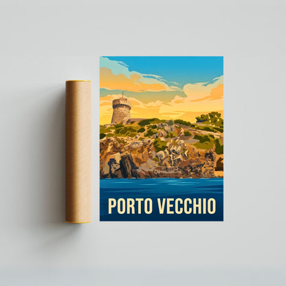 Porto Vecchio Vintage Travel Poster - Hidden Mediterranean Gem