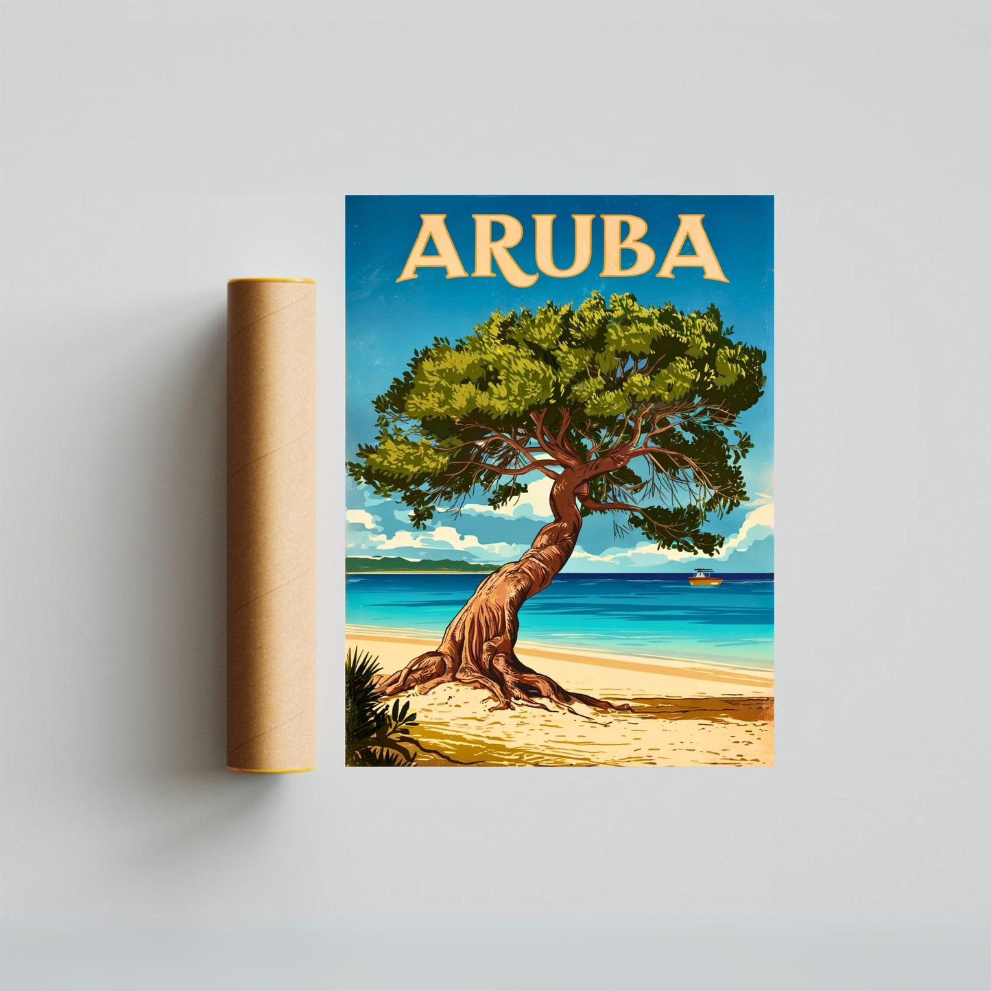 Aruba Vintage Travel Poster - Tropical Paradise in Caribbean Island