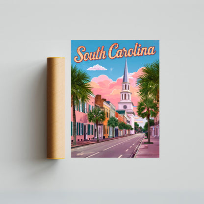 South Carolina Vintage Travel Poster  - Palmetto State Paradise