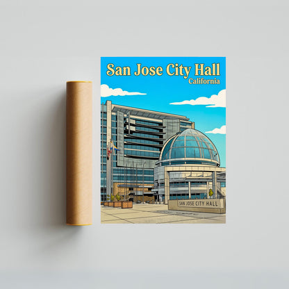San Jose City Hall Vintage Travel Poster - Downtown  Landmark