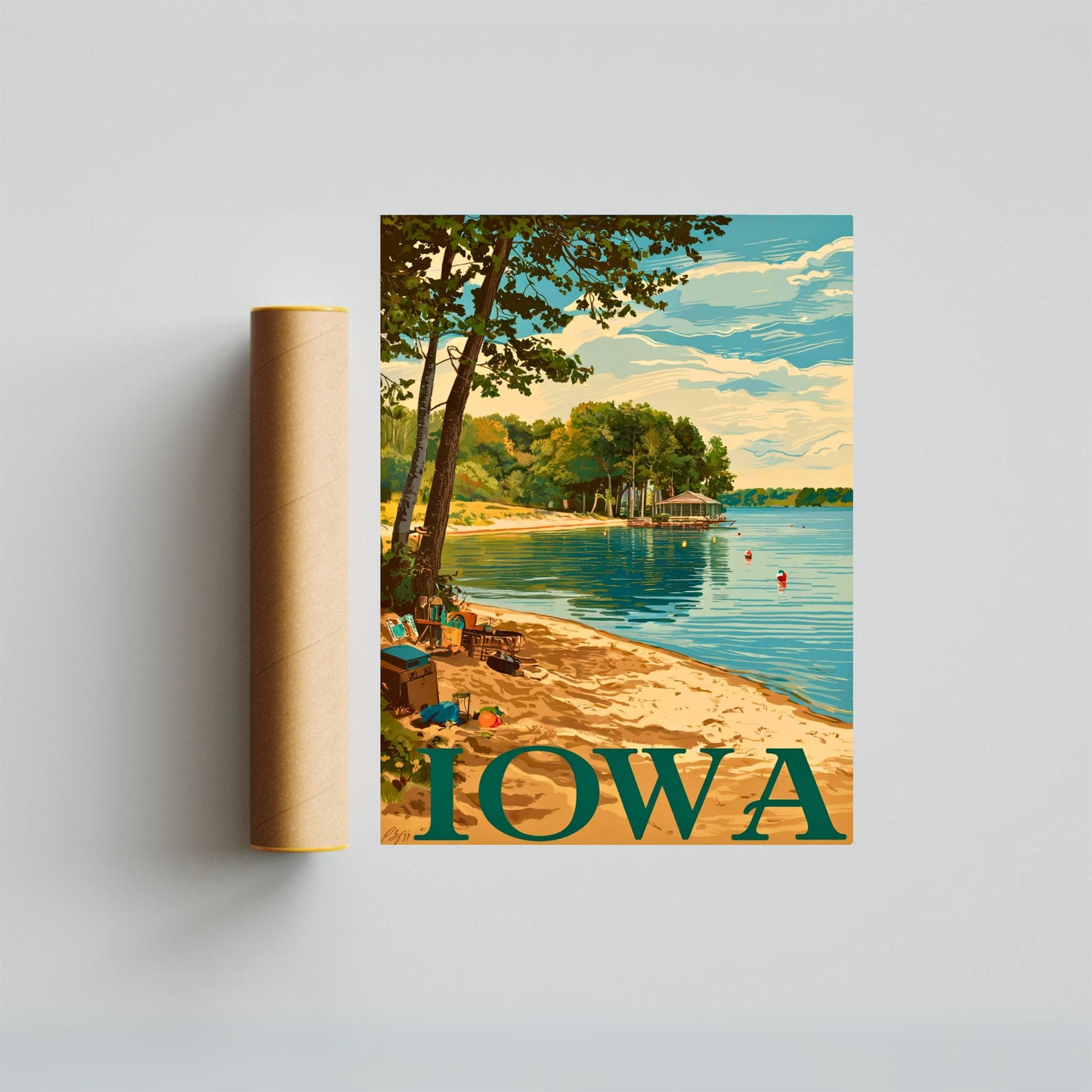 Iowa Vintage Travel Poster  - Spirit Lake Iconic View