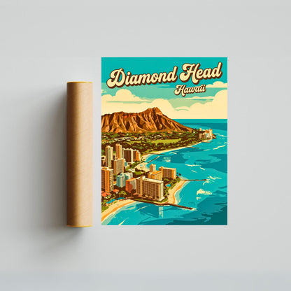 Diamond Head Vintage Travel Poster - Horizon