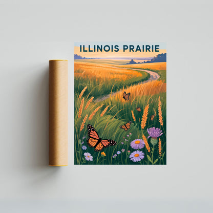 Illinois Vintage Travel Poster -  Roam Free in Prairie Country