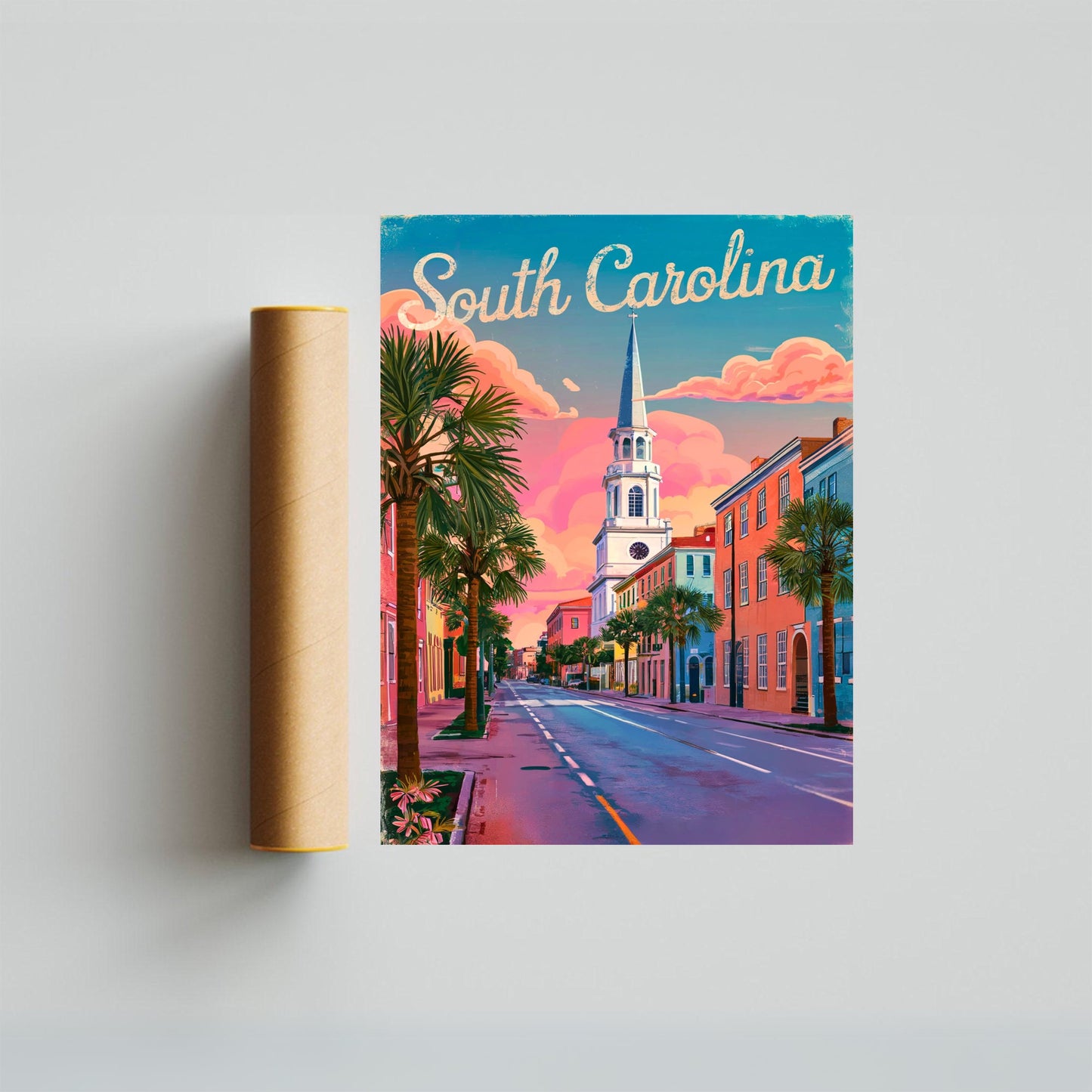 South Carolina Vintage Travel Poster  - Captivating Street of Charleston