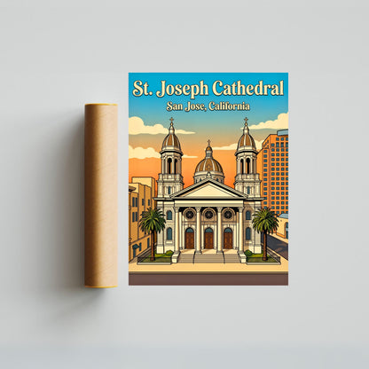 St. Joseph Cathedral Vintage Travel Poster -  San Jose Sacred Architecture