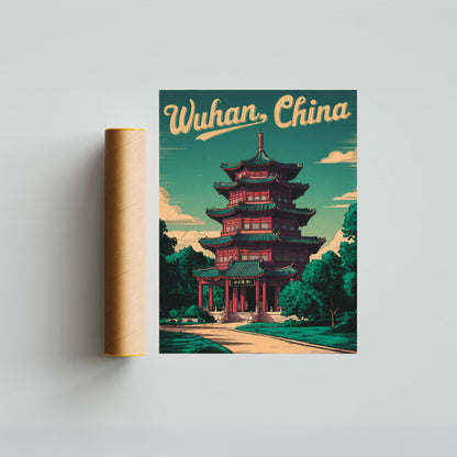 Wuhan Vintage Travel Poster - Modern Architectural Wonders
