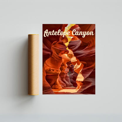 Antelope Canyon Vintage Travel Poster - Majestic Red Sandstone and Sunlight Play