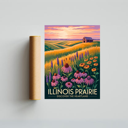 Illinois Vintage Travel Poster -  Sunlit Prairies