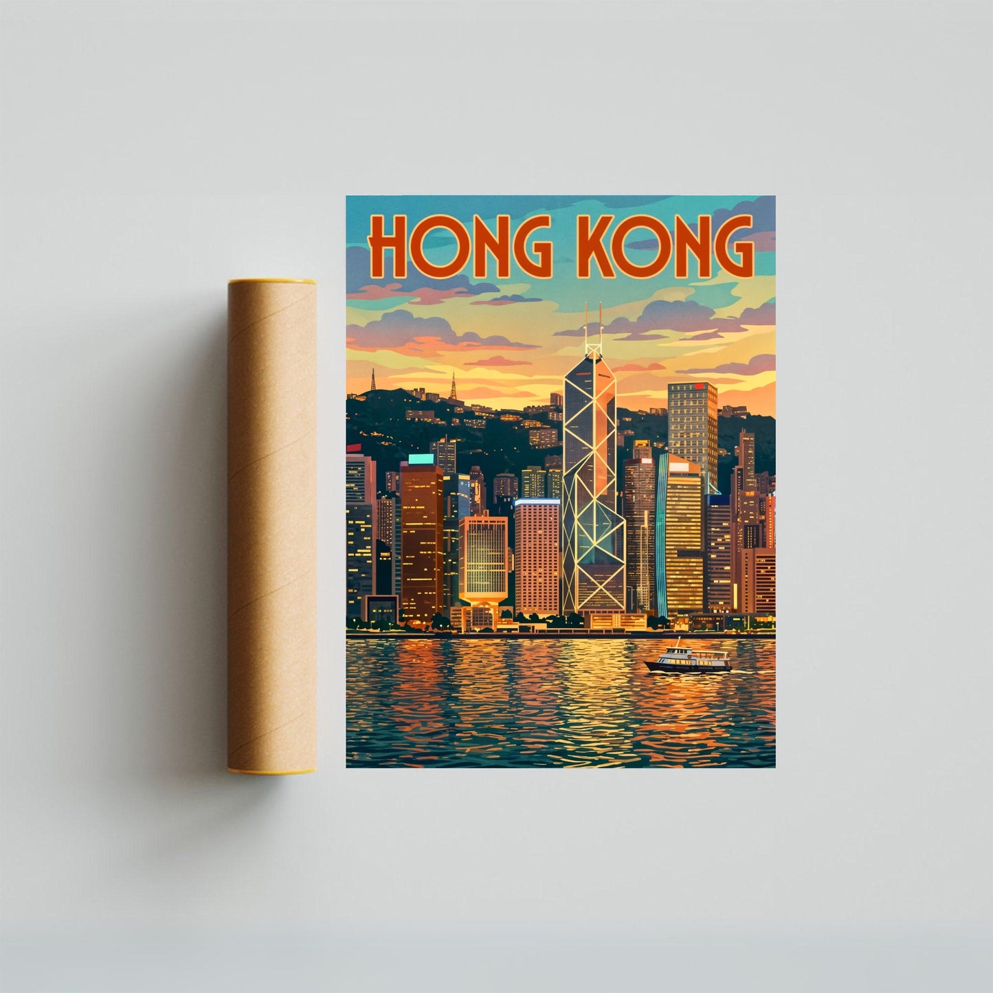 Hong Kong Vintage Travel Poster - Captivating City Skyline