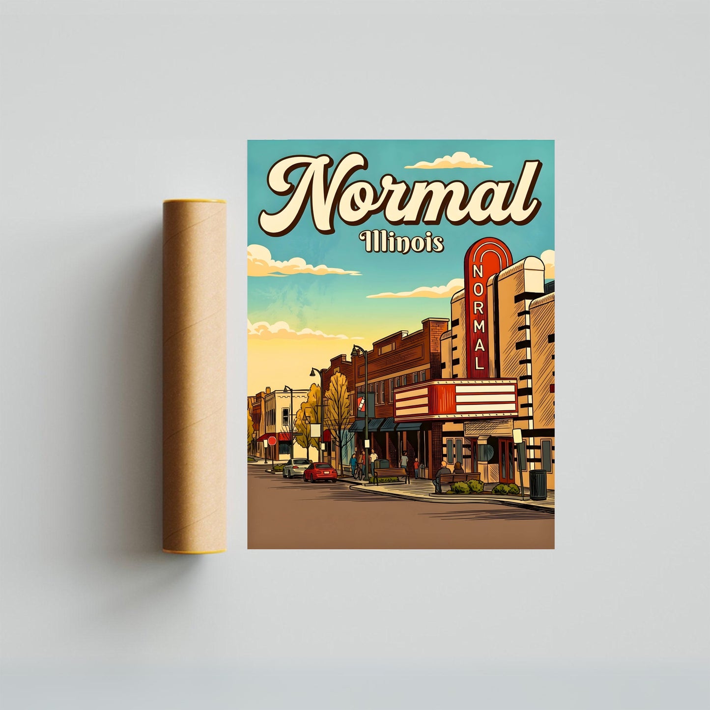 Normal, Illinois Vintage Travel Poster - Golden Afternoon Street View