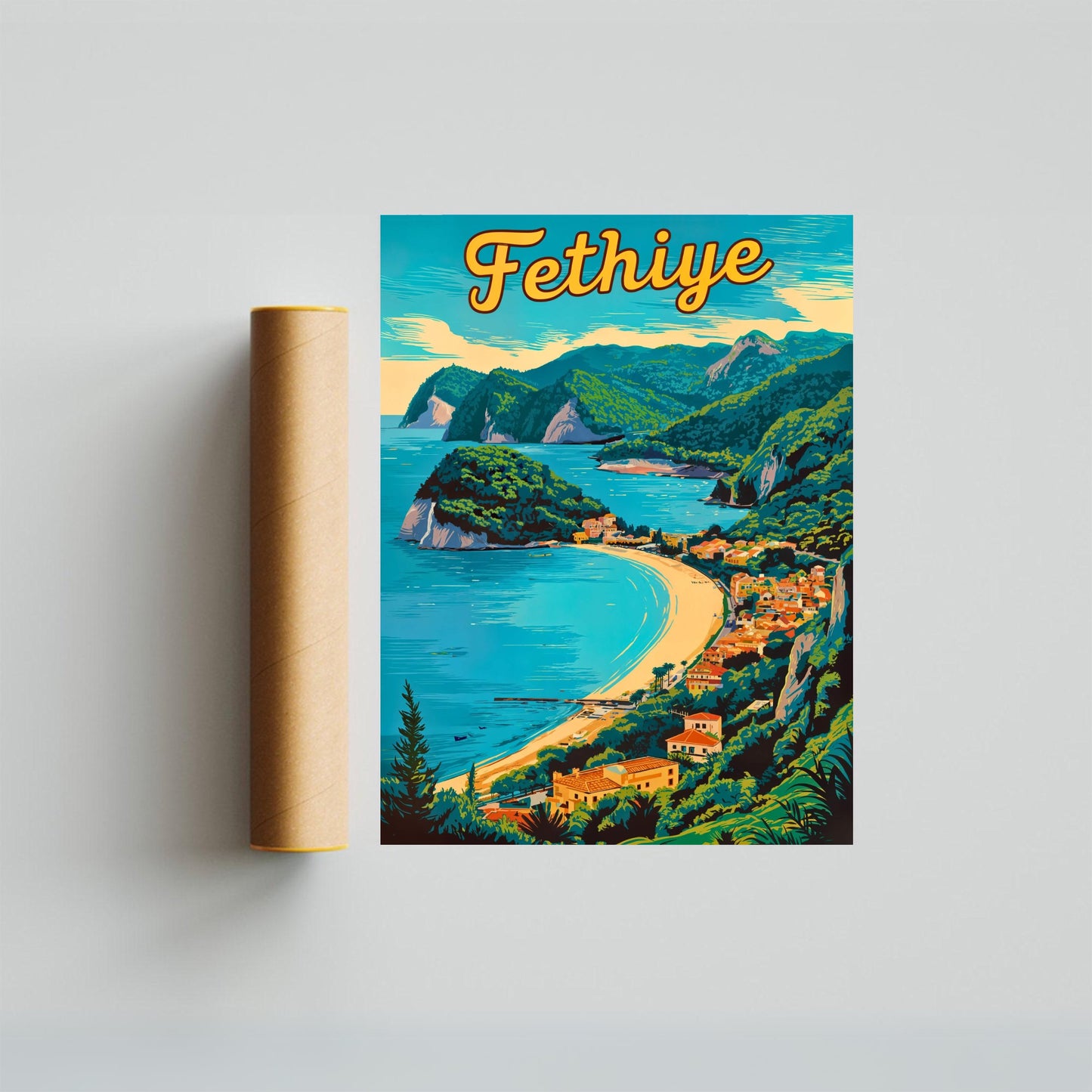 Fethiye Vintage Travel Poster - Captivating Turkey Coast View