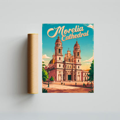 Morelia Cathedral Vintage Travel Poster - Spiritual Icon