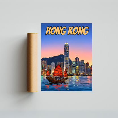 Hong Kong Vintage Travel Poster - China