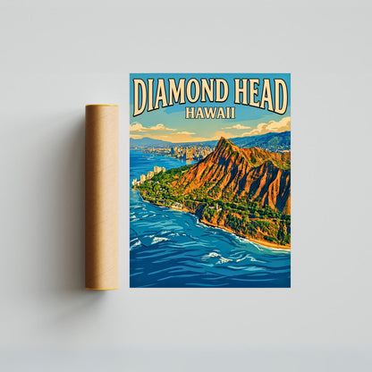 Diamond Head Vintage Travel Poster - Hawaii