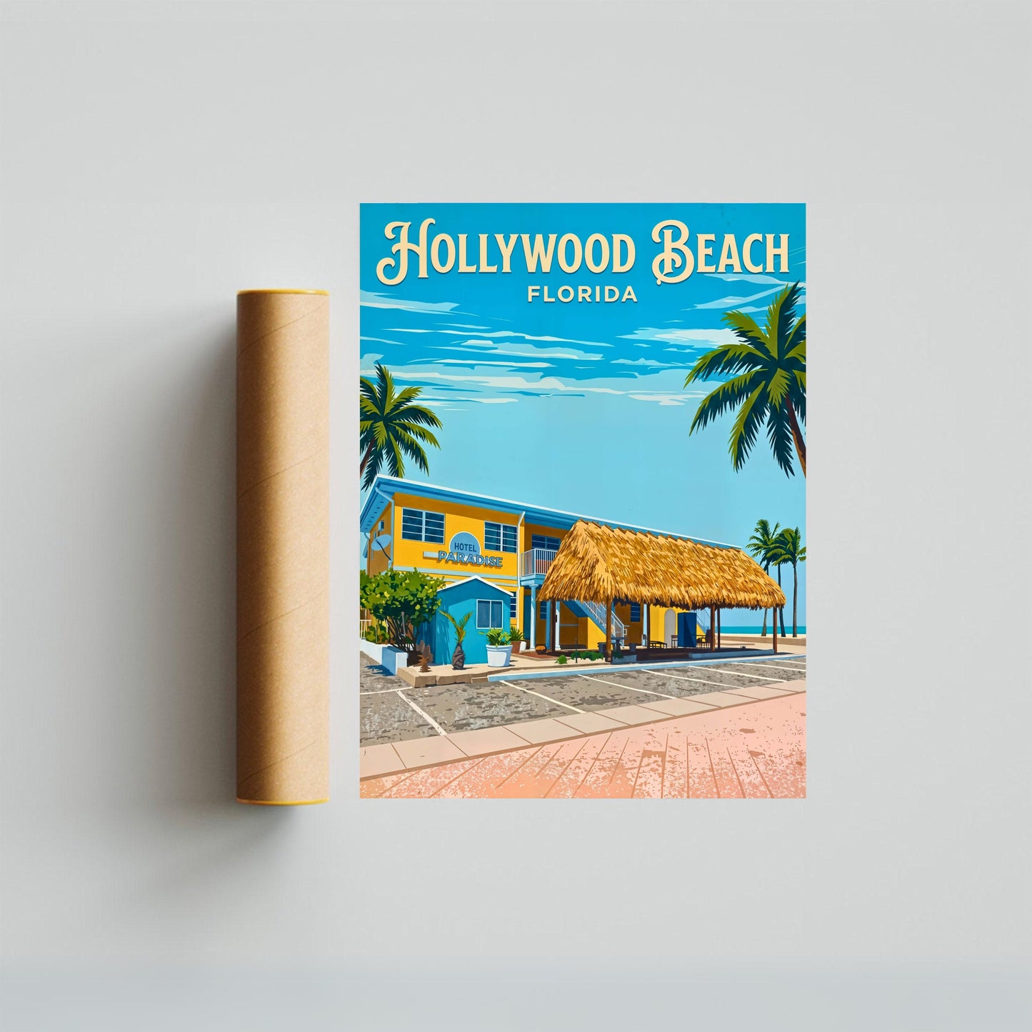 Hollywood Beach Vintage Travel Poster - Florida Beach Hotel
