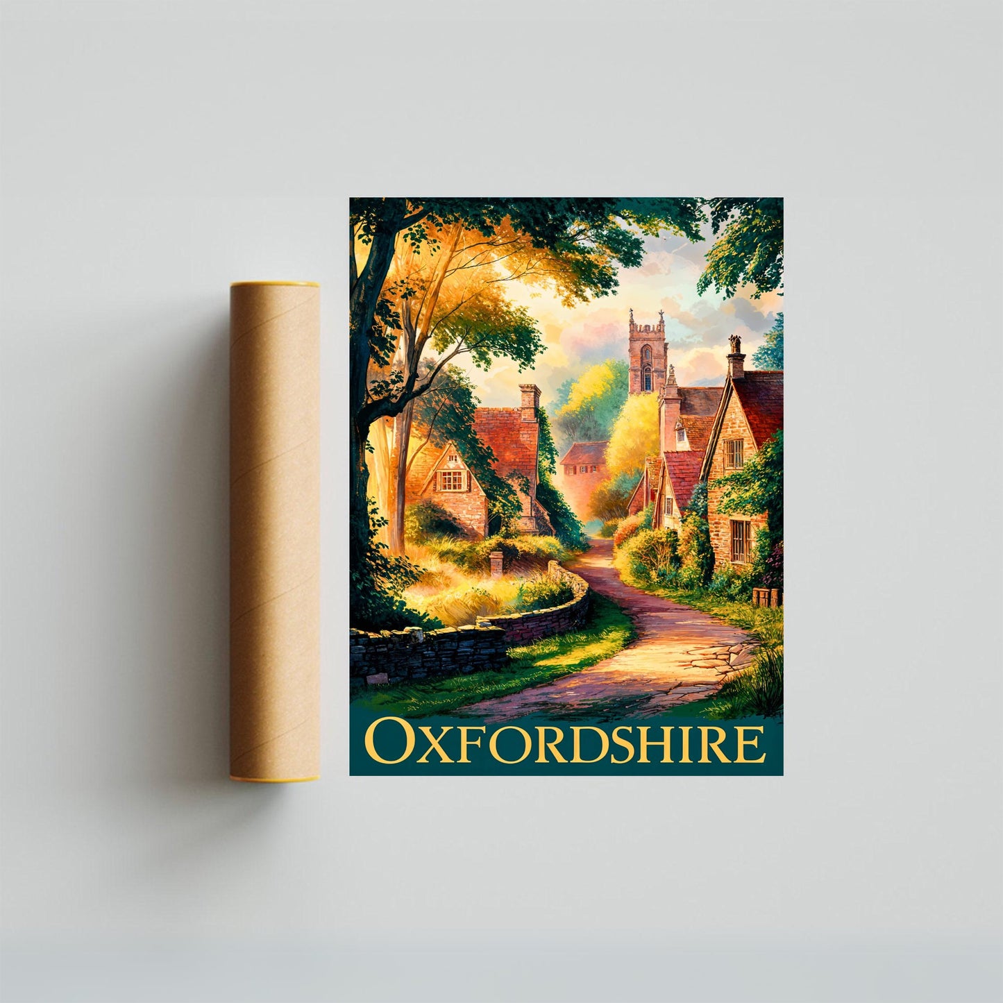 Oxfordshire Vintage Travel Poster - England Countryside