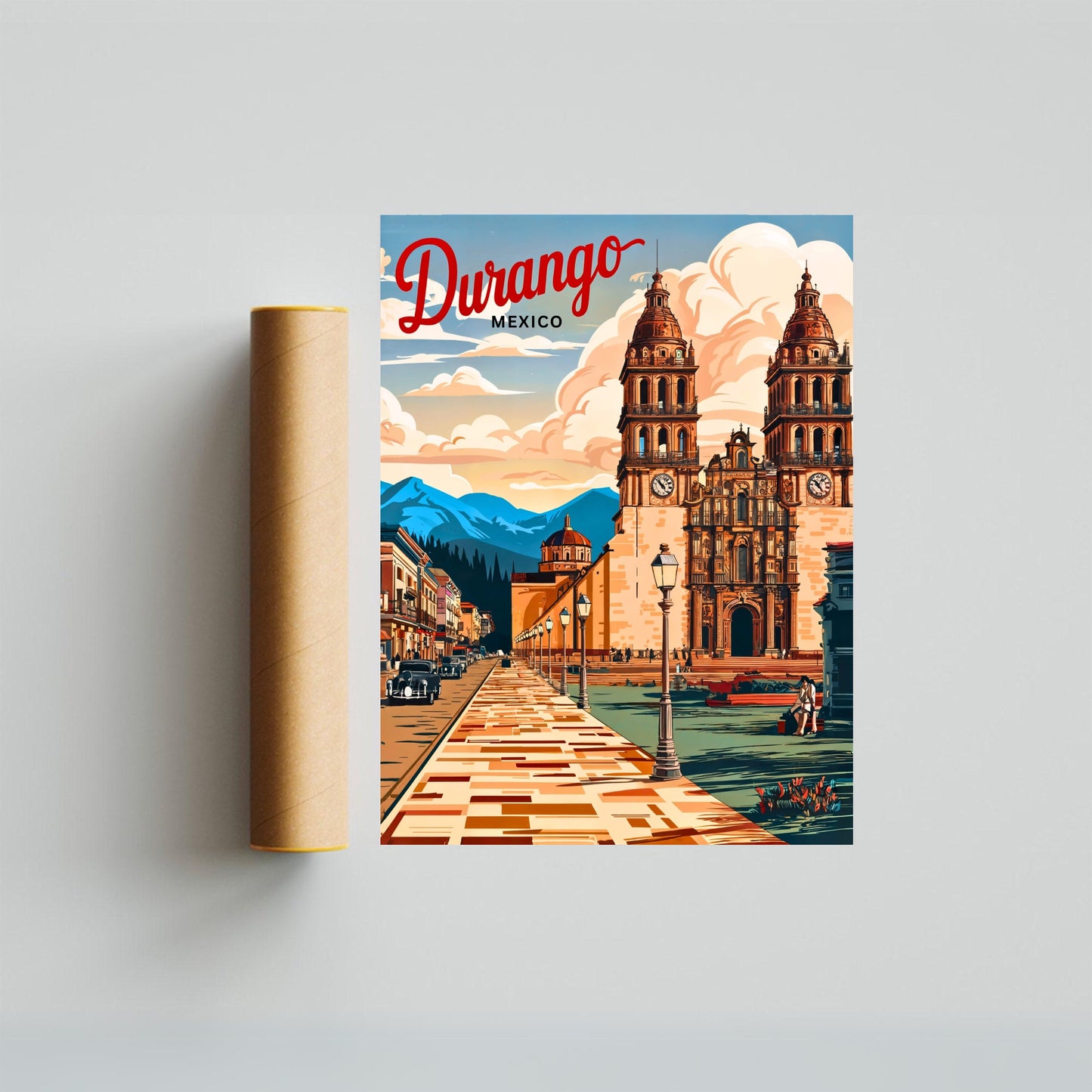 Durango, Mexico Vintage Travel Poster - Captivating Cathedral