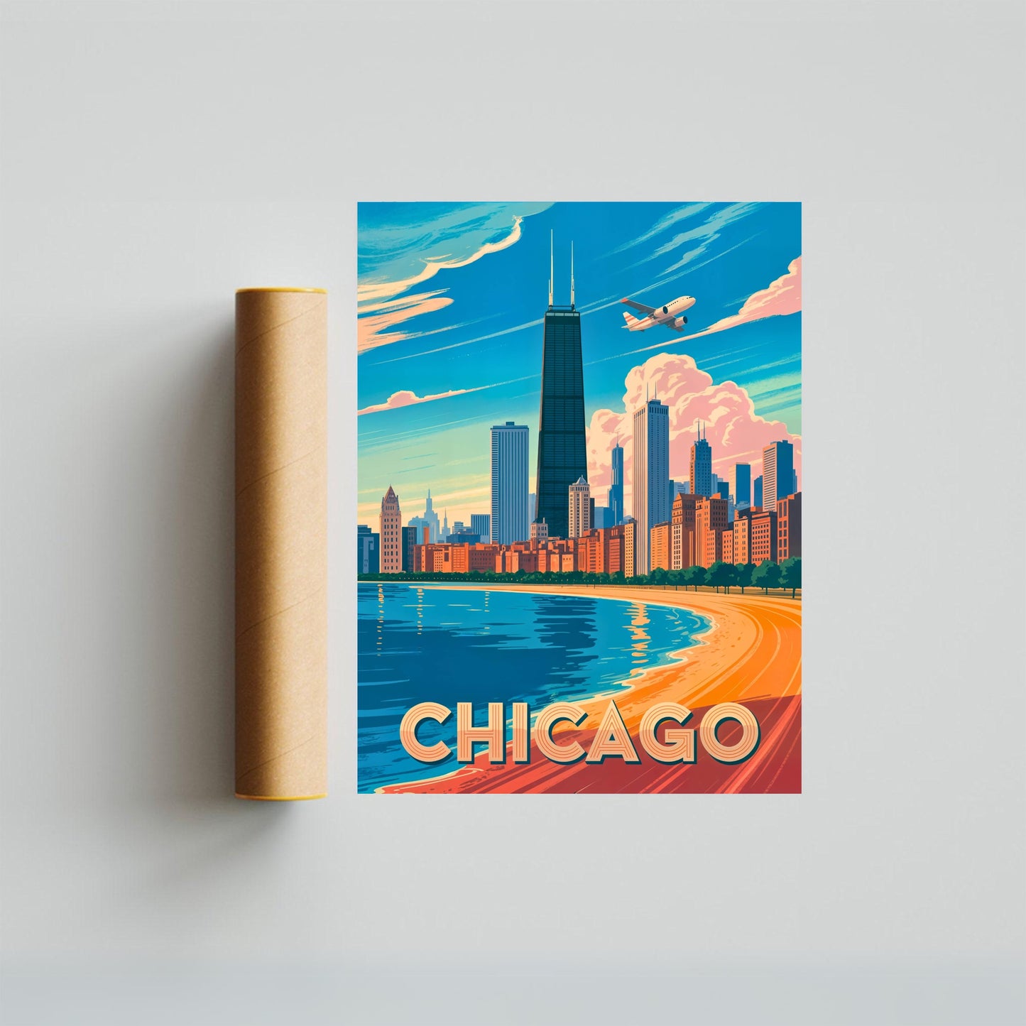 Chicago Vintage Travel Poster - Illinois Skyline