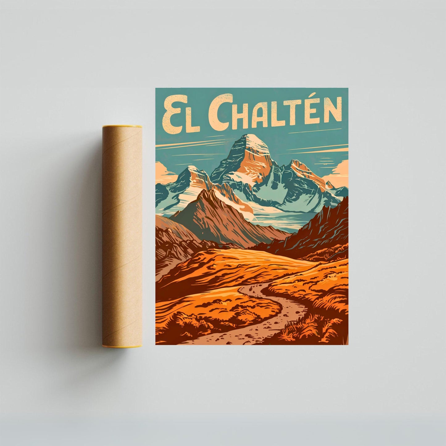 El Chaltén Travel Poster - Stunning Hiking Mountains Peak View
