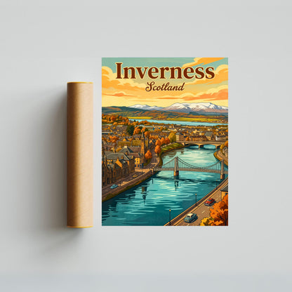 Inverness Vintage Travel Poster - Bridges and City