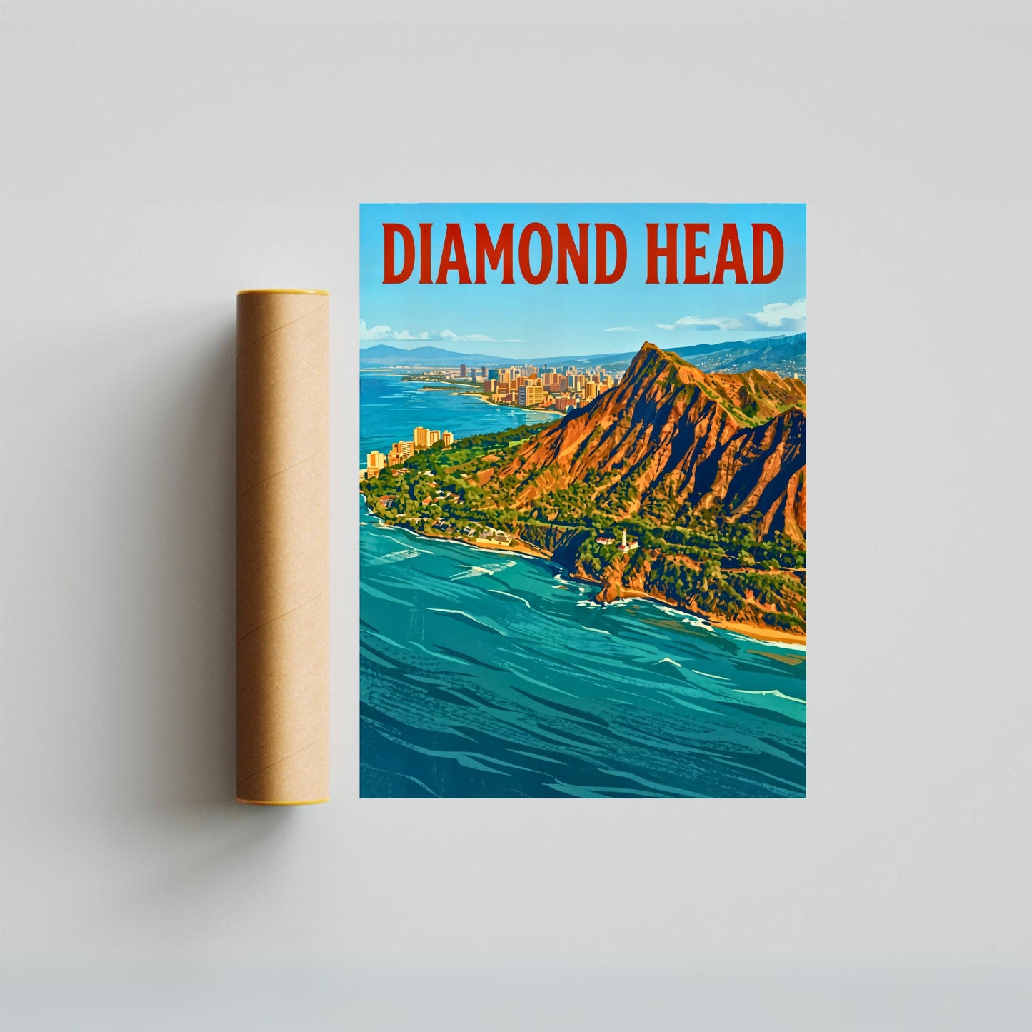 Diamond Head Vintage Travel Poster - Crater by the Sea