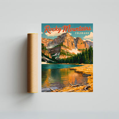 Rocky Mountains Vintage Travel Poster - Stunning Nature and Adventure