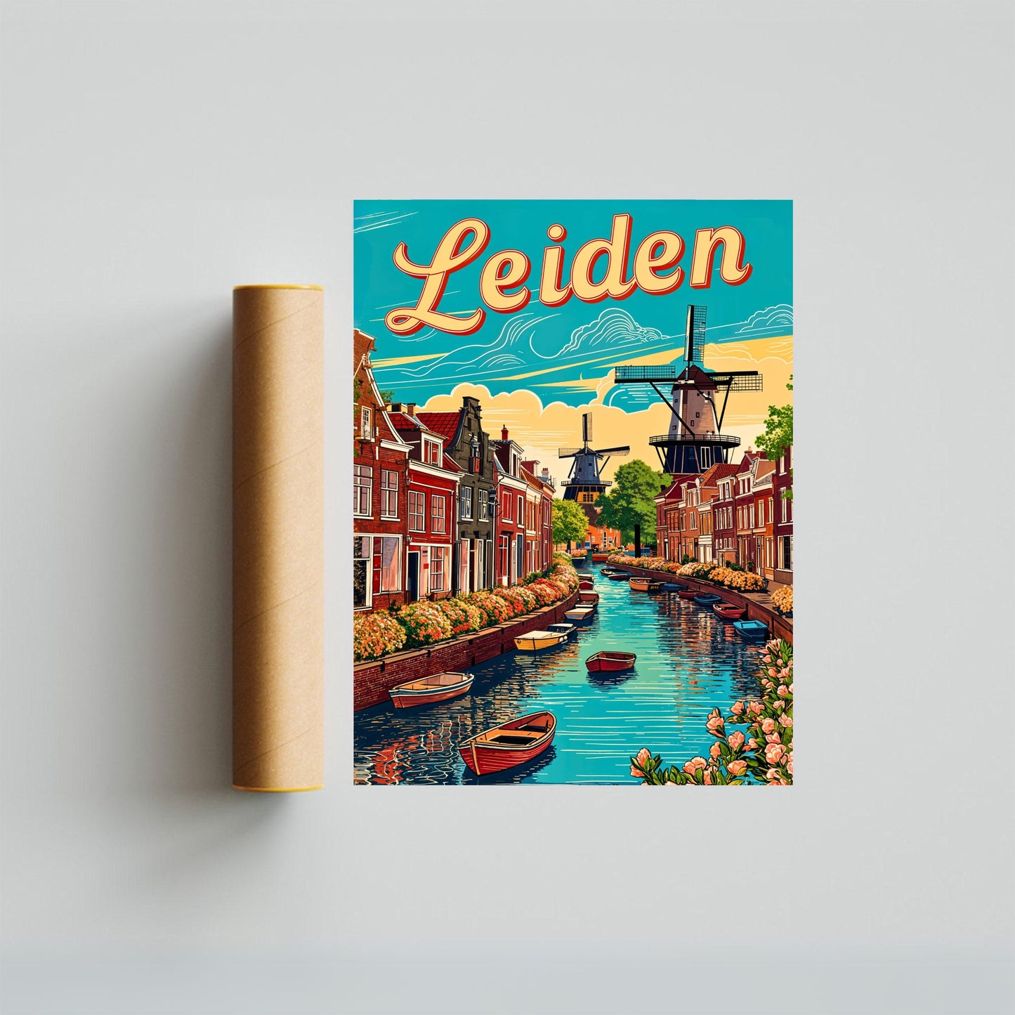 Leiden Vintage Travel Poster