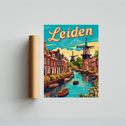 Leiden Vintage Travel Poster