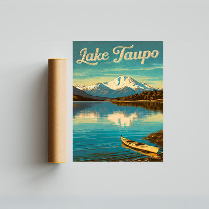 Lake Taupo Vintage Travel Poster - New Zealand Tranquil Lake
