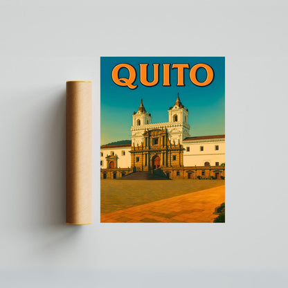 Quito Vintage Travel Poster - Quito’s Golden Hour at San Francisco