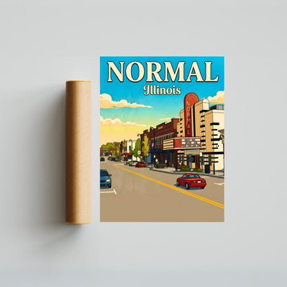 Normal, Illinois Vintage Travel Poster - Middle of the Day Street View