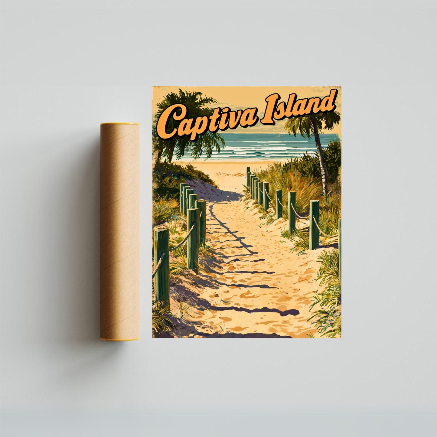 Captiva Island Vintage Travel Poster - White Sandy Beach in Florida