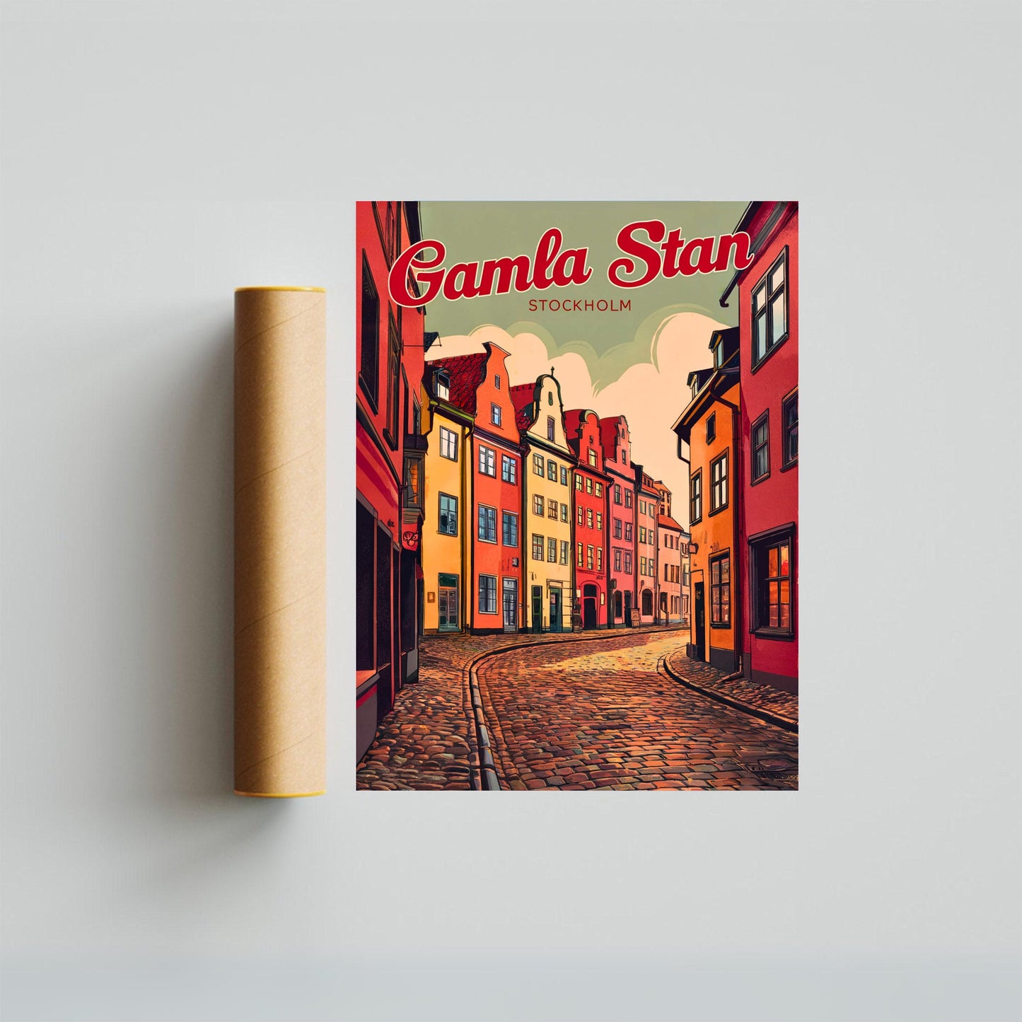 Gamla Stan Vintage Travel Poster - Charming Street in Stockholm