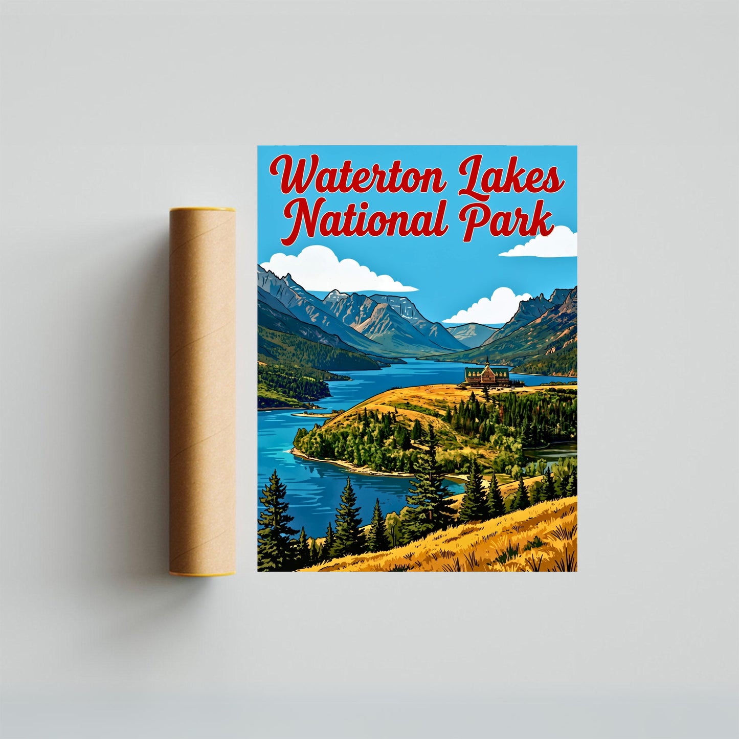 Waterton Lakes National Park Vintage Travel Poster - Majesty at the Borderlands