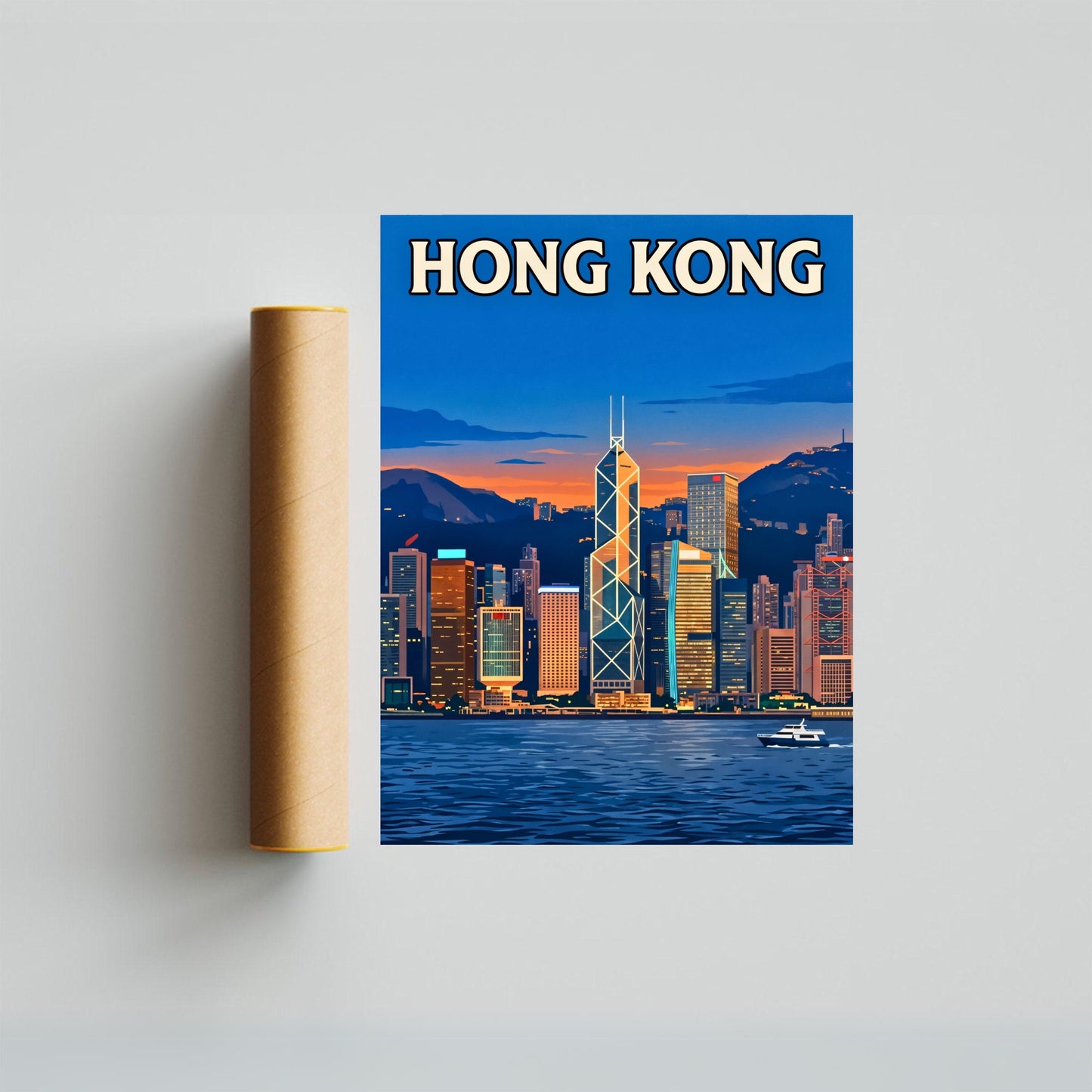 Hong Kong Vintage Travel Poster - Nightfall