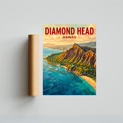 Diamond Head Crater Vintage Travel Poster